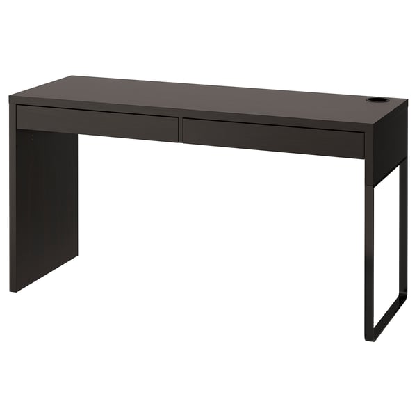 Černý psací stůl MICKE, moderní minimalistický, 2 zásuvky, kabelová vývod