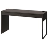 Černý psací stůl MICKE, moderní minimalistický, 2 zásuvky, kabelová vývod