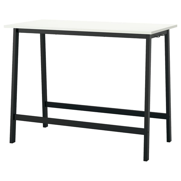 Psací stůl MITTZON: elegantní, černý, obdélníkový, minimalistický design, ocelové nohy, bílá horní deska.