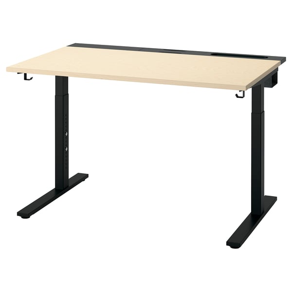 Nastavitelný psací stůl MITTZON, deska ze světlého dřeva, černé nohy, moderní, ergonomický, výškově nastavitelný.