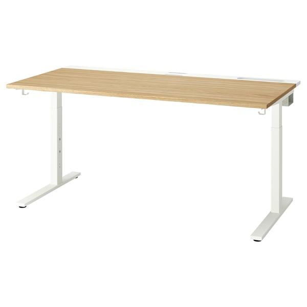 Psací stůl MITTZON, světle hnědá deska, bílé nohy, obdélníkový tvar, moderní design.