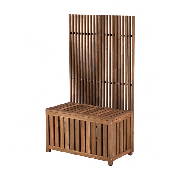NÄMMARÖ venkovní úložná lavice, hnědá, akáciové dřevo, obdélníkový tvar, lamelový design.