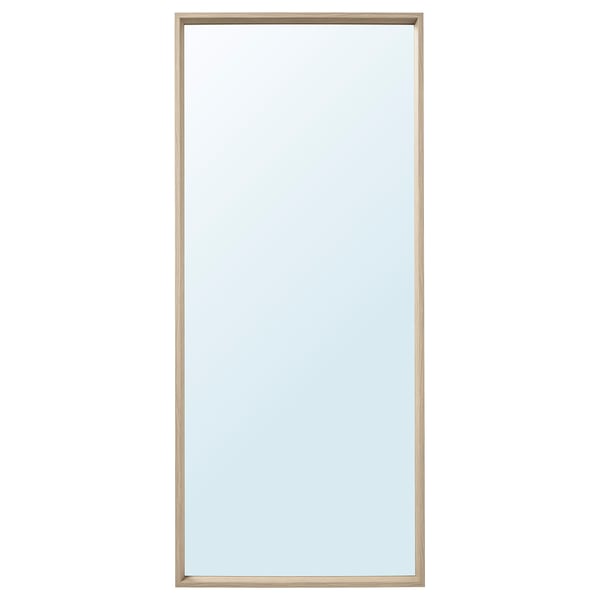 Zrcadlo NISSEDAL, světle hnědý rám, obdélníkový tvar, jednoduchý design.
