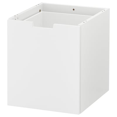 Bílý čtvercový zásuvkový díl NORDLI, čistý moderní design, hladké hrany, prázdný, bez horního panelu.