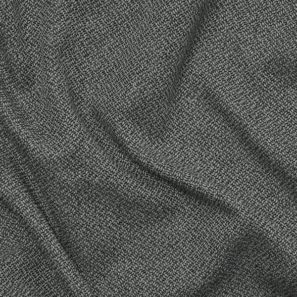 Měkký, strukturovaný, šedý melanžový materiál zblízka, představující kvalitu a detail.