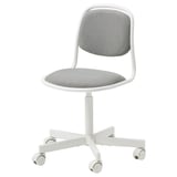 Dětská židle v bílé a šedé barvě: ÖRFJÄLL, látkový sedák, kovový rám, 5 koleček, ergonomická.