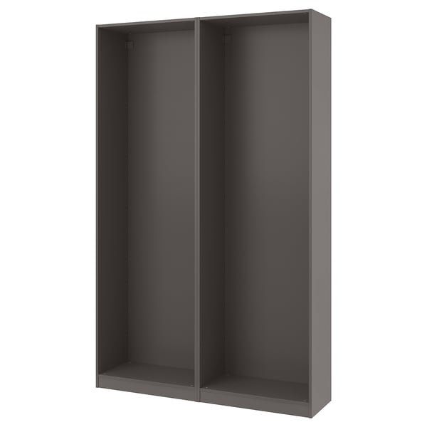 Šedý rám skříně PAX, moderní minimalistický design, úzká struktura.
