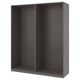 Šedý rám šatní skříně PAX, obdélníkový, jednoduchý design.