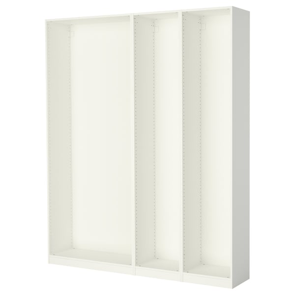 Bílý, 3dílný rám šatní skříně PAX; minimalistický, modulární; dřevotříska.
