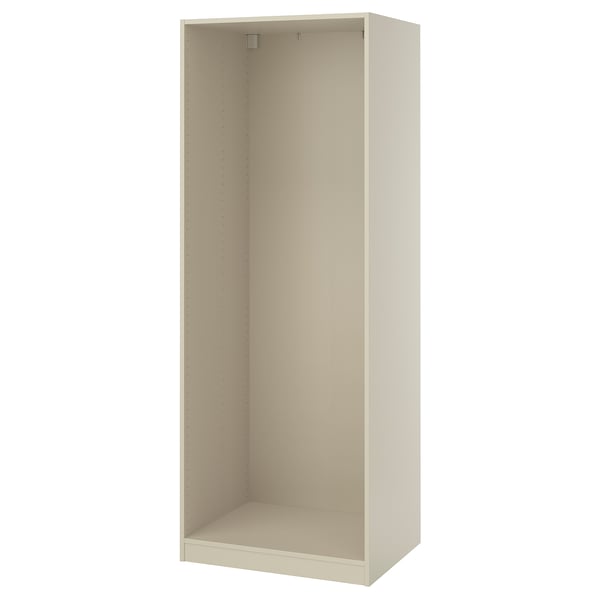 Béžový rám šatní skříně ikea PAX, vysoký, obdélníkový, s otvory pro police.