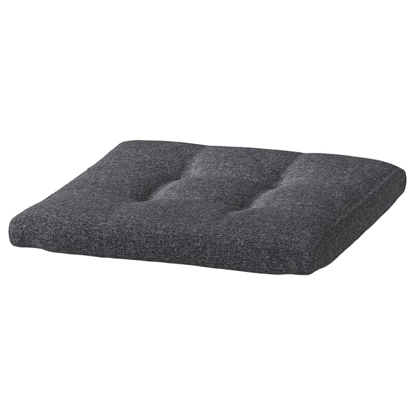 Tmavě šedá polstrovaná podnožka POÄNG s prošívaným designem, recyklovaná tkanina.