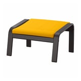 Jasně žlutá polstrovaná podnožka, elegantní černý rám, moderní design.