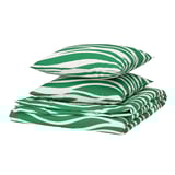Ložní souprava PORTLAKMÅLLA s vlnitými zelenými pruhy, bavlna/viskóza, měkká a prodyšná, včetně povlečení a povlaků na polštáře.