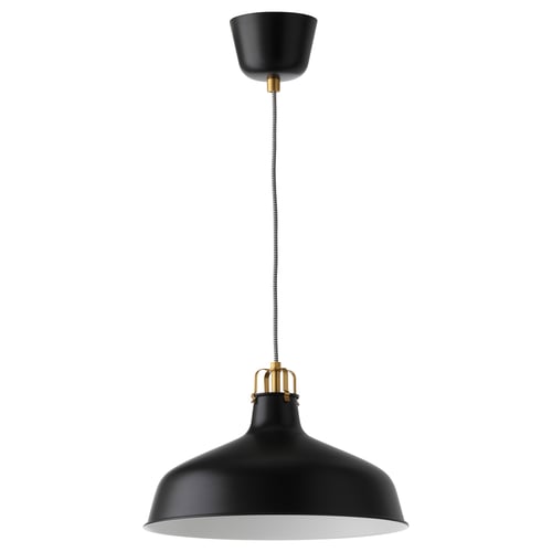 Černá závěsná lampa RANARP. Elegantní design s ocelovým a práškovým povrchem.