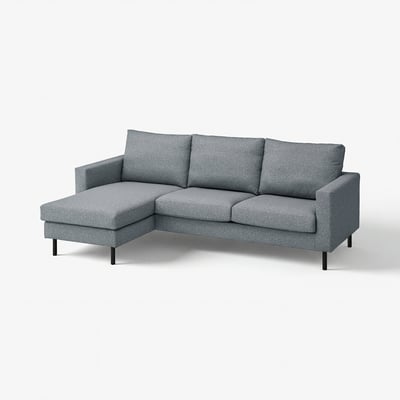 SALTSJÖBADEN třímístná šedá pohovka s chaise, elegantní a pohodlná, odolná látka greige, moderní tvar L.