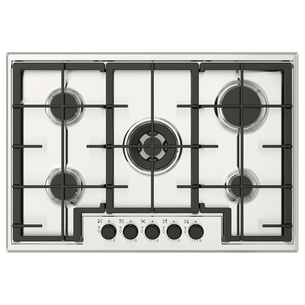 Plynový sporák SKÅLAN, 4 hořáky, nerezová ocel, moderní design, elektronické zapalování.