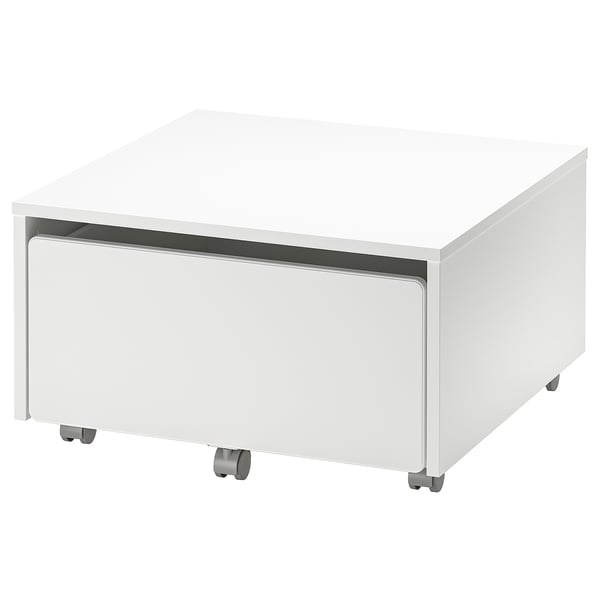 SLÄKT, bílá úložná zásuvka pod postelí, čtyři kolečka, elegantní hranatý design.