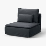Křeslo SÖDERHAMN, černé, s měkkým, strukturovaným látkovým potahem. Má elegantní, moderní design.