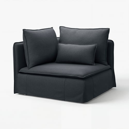 Židle SÖDERHAMN, tmavě šedá, látka, rohový tvar, minimalistický design.