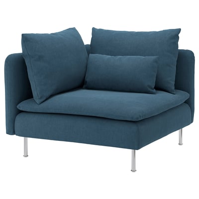 Židle SÖDERHAMN v modré barvě s moderním designem. Má plyš, hebkost na dotek a kovové nohy.