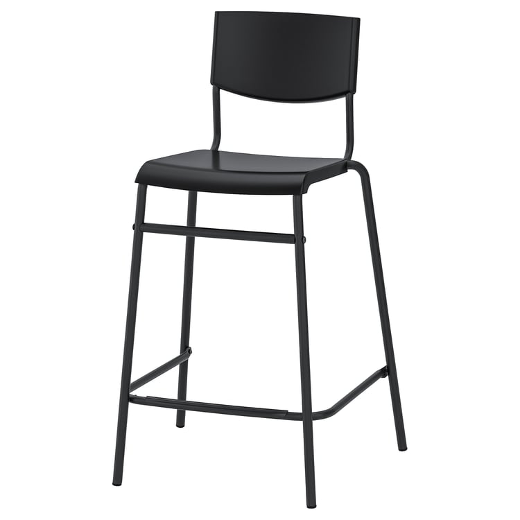 STIG Barová stolička s opěrkou, výška pultu/stolní desky černá/černá, 63 cm