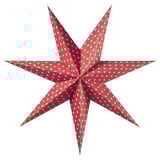 Červená papírová lucerna ve hvězdě, zelené a bílé puntíky, 3D design, slavnostní dekorace.