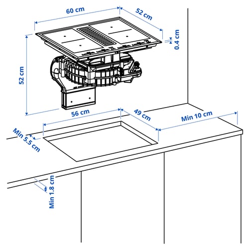 TÄCKNAN Indukční varná deska s vest.ods.par, IKEA 500 černá, 60 cm
