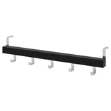 TJUSIG černý věšák s nerezovými háčky, dřevěný, obdélníkový, minimalistický design.