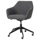 Židle TOSSBERG: šedá, měkká látka, polstrovaná, černá otočná základna, pět koleček, ergonomický design.