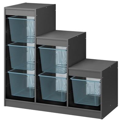 Černý úložný díl TROFAST s mřížovými boxy, ideální pro uspořádání věcí.