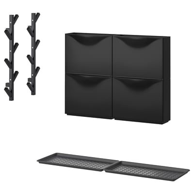 Černá úložná sada TRONES: botník, nástěnná věšáky, podložka. Minimalistický, moderní design.