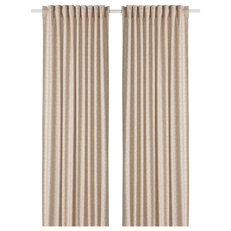 TRYSTÄVMAL Závěsy, 1 pár, béžová/bílá/květinový vzor s tunýlkem, 145x300 cm