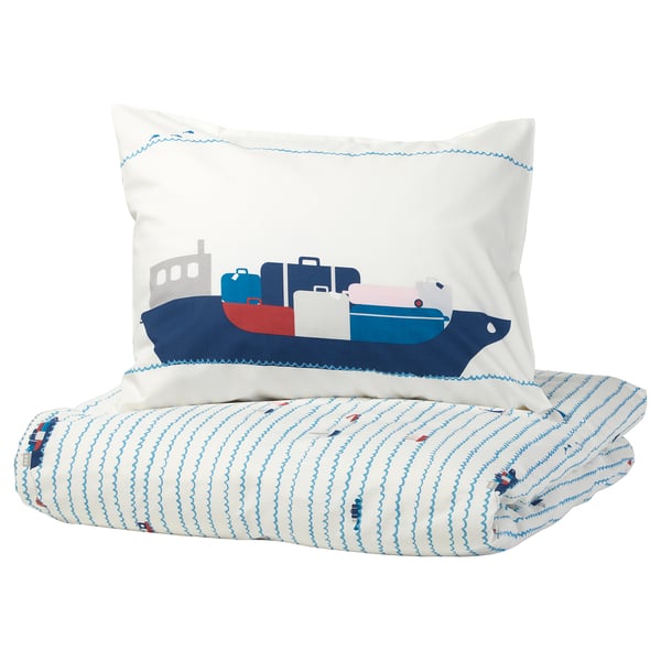 upptag povleceni na jednoluzko vzor vlny lode modra 150x200 50x60 cm ikea