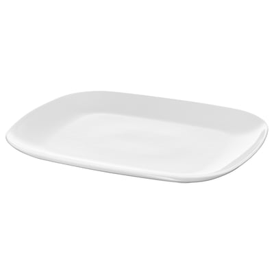 Porcelánový talíř VÄRDERA bílý, obdélníkový, měkké hranaté hrany.