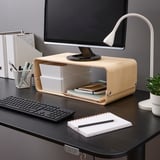 Dřevěný stojan na monitor v přírodní barvě - zvyšuje obrazovku a drží předměty, ergonomický a lakovaný.