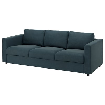 Pohovka VIMLE, modrozelená. Moderní design, plyšové sedací a zádové polštáře, tři polštáře, dřevěné nohy.