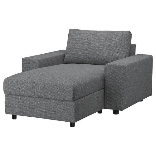 Šedá čalouněná židle VIMLE s úložným prostorem, moderní minimalistický design.