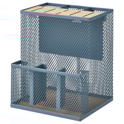 Modrý kovový blok na nože VIMPELFISK s bambusovou horní částí. Má síťovaný design pro větrání a snadnou viditelnost, drží nože a nádobí.