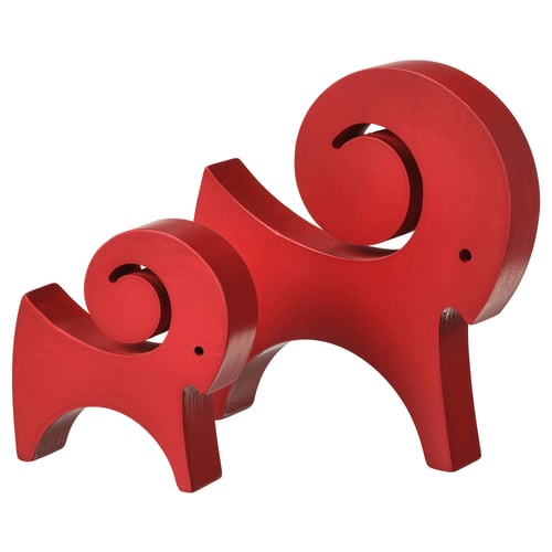 Červená, abstraktní sochy slonů, moderní design, březová překližka, stylizovaná forma.
