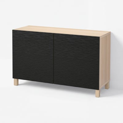 BESTÅ Storage combination with doors, white stained oak effect/Laxviken/Stubbarp black, 120x42x74 cm