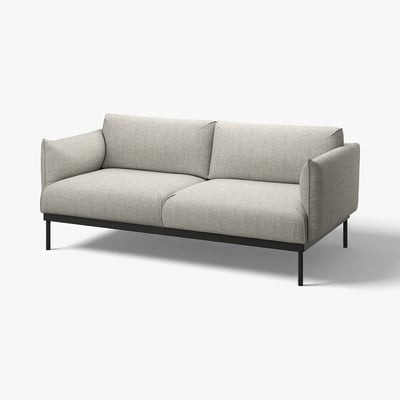Modern grey sofa with sleek legs, soft cushions, and a neutral fabric perfect for any living space.
