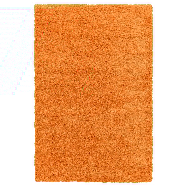 An orange, rectangular rug named ÄRENDE with a soft, shaggy surface made from polypropylene.