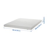 A white, rectangular foam mattress labeled ÅFJÄLL, measuring 180 cm by 200 cm with a 12 cm thickness.