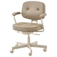Alefjall ergonomic office chair in beige leather, padded armrests, adjustable lumbar support, 5-pronged base with wheels.