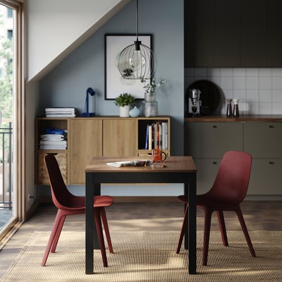 ÅLHULT / ODGER Table and 2 chairs, black/brown/red, 80x74 cm