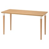 An ANFALLARE desk, light brown with white accents, made from bamboo, rectangular and sleek in design.