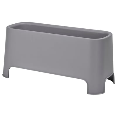 Gray rectangular planter with smooth surfaces and slightly curved edges, made of recycled plastic. Ideal for indoor and outdoor use.
