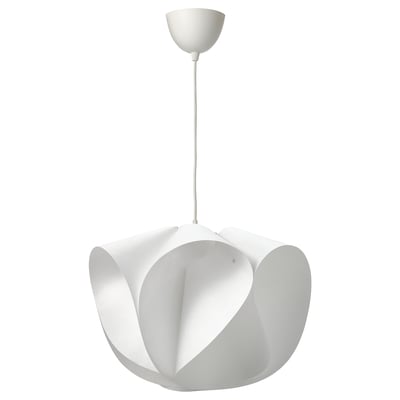 Modern BÄCKNATE pendant lamp with flower-like design, warm glow, synthetic material.
