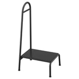 BÄSINGEN stool, grey, steel, three legs, textured step, side rail for support.