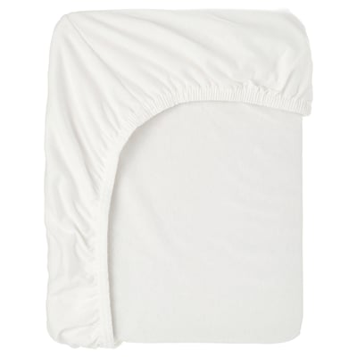 White BARNDRÖM cotton mattress protector, rectangular, fitted sheet design.